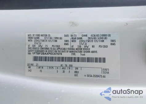 2023 Ford Super Duty F-250 Srw Xl from USA, damaged, VIN 1FTBF2BAXPEC67670